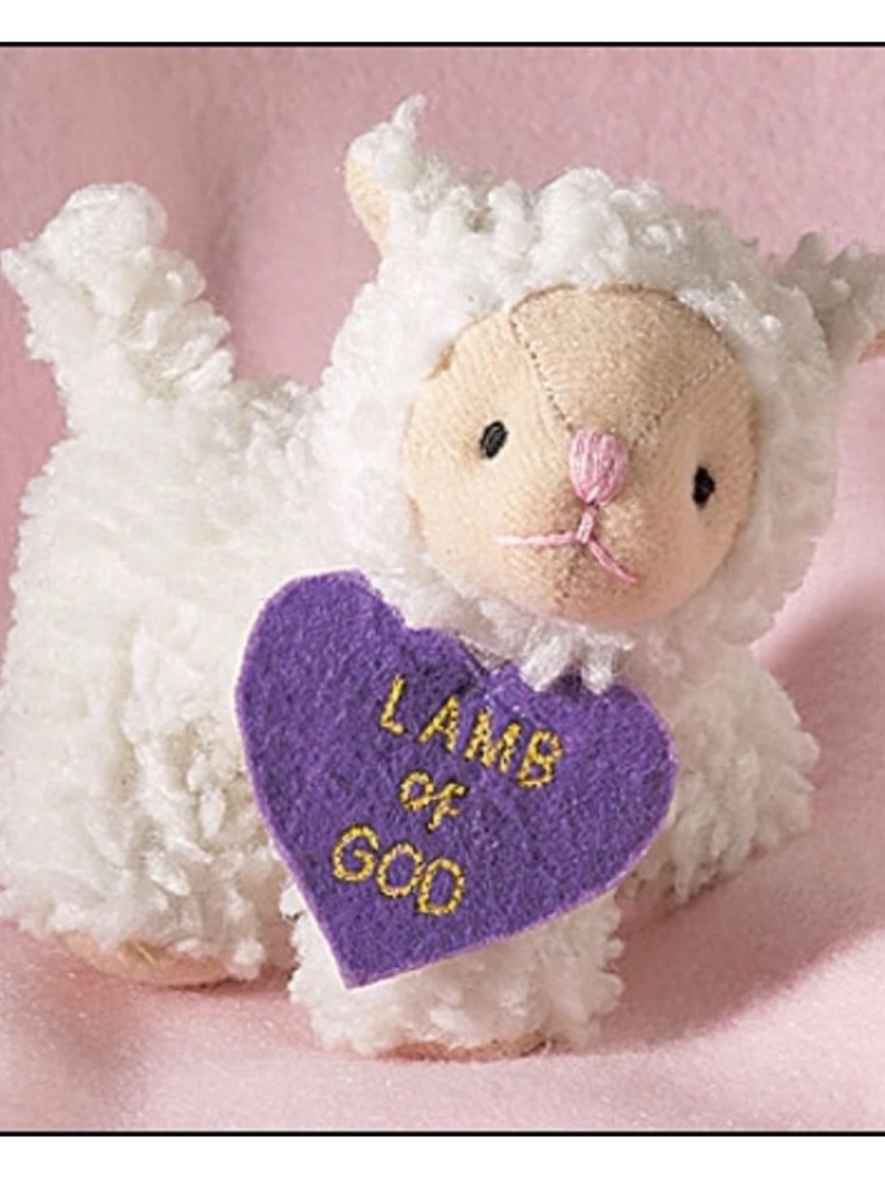 White Plush Lamb with Purple Heart "Lamb of God"